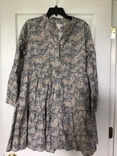 J.Crew Factory Tiered Popover in Black Camel Zebra Animal Cotton Dress M