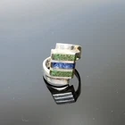 Vintage 925 Silver Sodalite Ring Sz 10 Green Stone Inlay Signed AMD Modernist