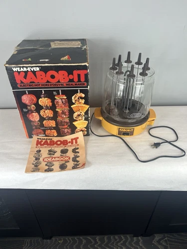 WEAR-EVER KABOB-IT Hors D'oeuvre Shish Kabob Maker Pyrex Glass Electric W/BOX