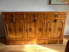 Vintage Burr Yew Wood 3 Door Sideboard Georgian-Style
