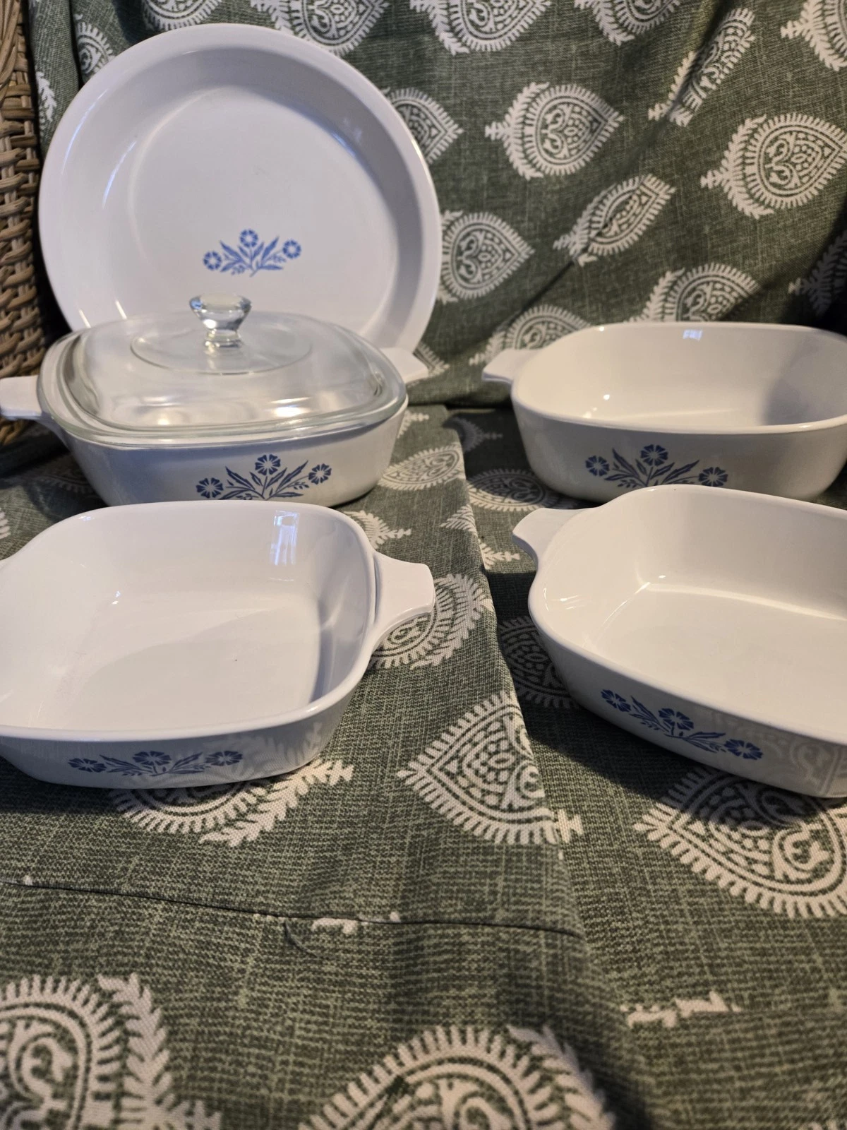 Vintage Set of CorningWare Casserole Dishes and Pie Dish Blue Cornflower
