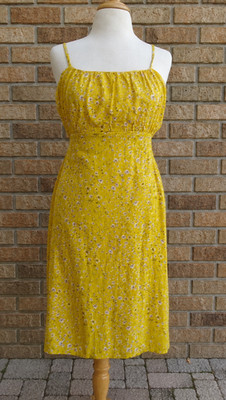 Sim & Sam Yellow Floral Rayon Tie Back Midi Dress Small Cutout Sundress