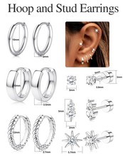 Small surgical Stainless Steel Silver Hoop Earrings Piercing Set Hypoallergenic