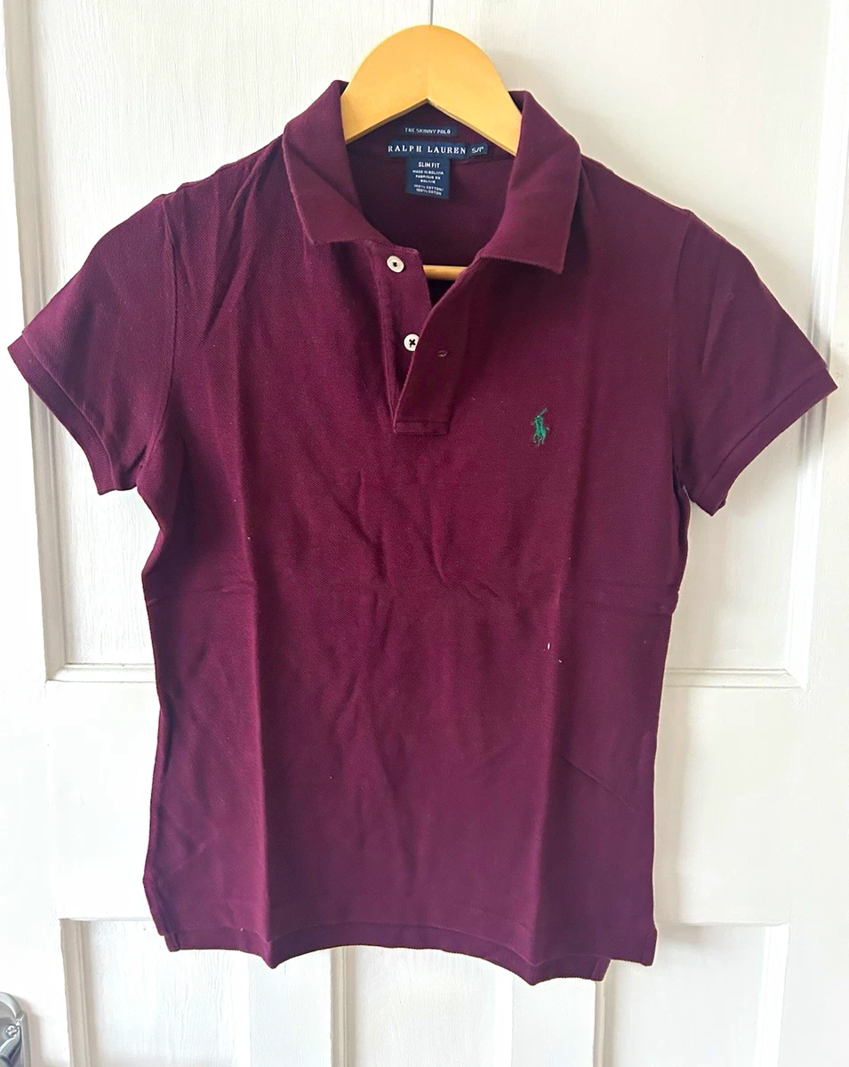 Ralph Lauren The Skinny Polo women' Burgundy Slim Fit Short Sleeve Size S Cotton