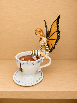 Monarch Tea Fairy Figurine with Teacup Bath Resin Decor