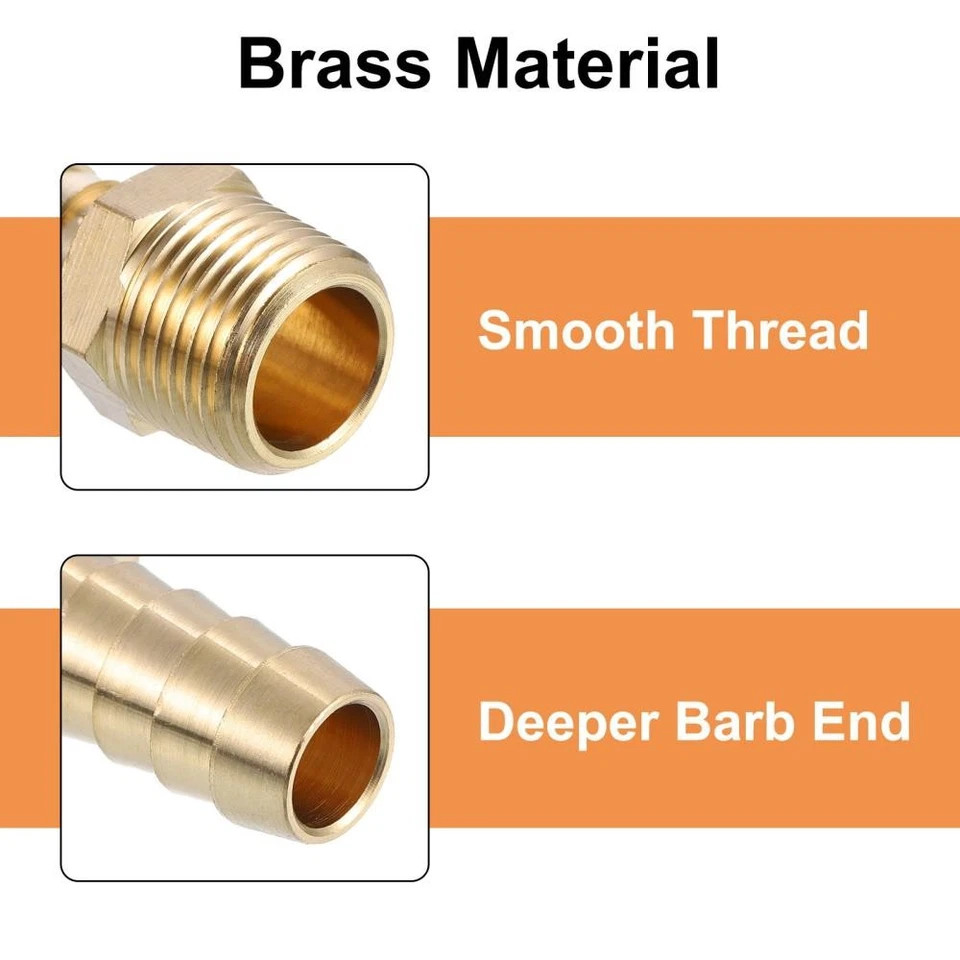 6PACK Brass Hose Barb Fittings 5/16in Barbx1/2in NPT Male Barb Pipe Fitting + - Image 2 of 4