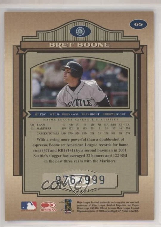 2004 Donruss Timeless Treasures /999 Bret Boone #65 - Image 2 of 2