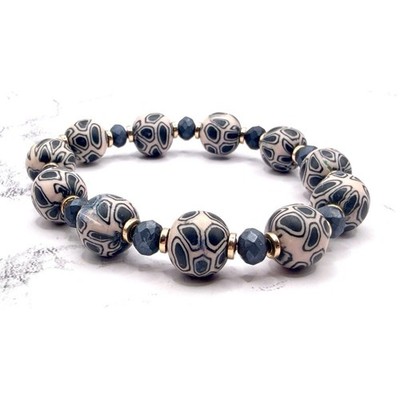 Polymer Clay Bead Bracelet Stretch 10.5mm Chunky Colorful 7.5''