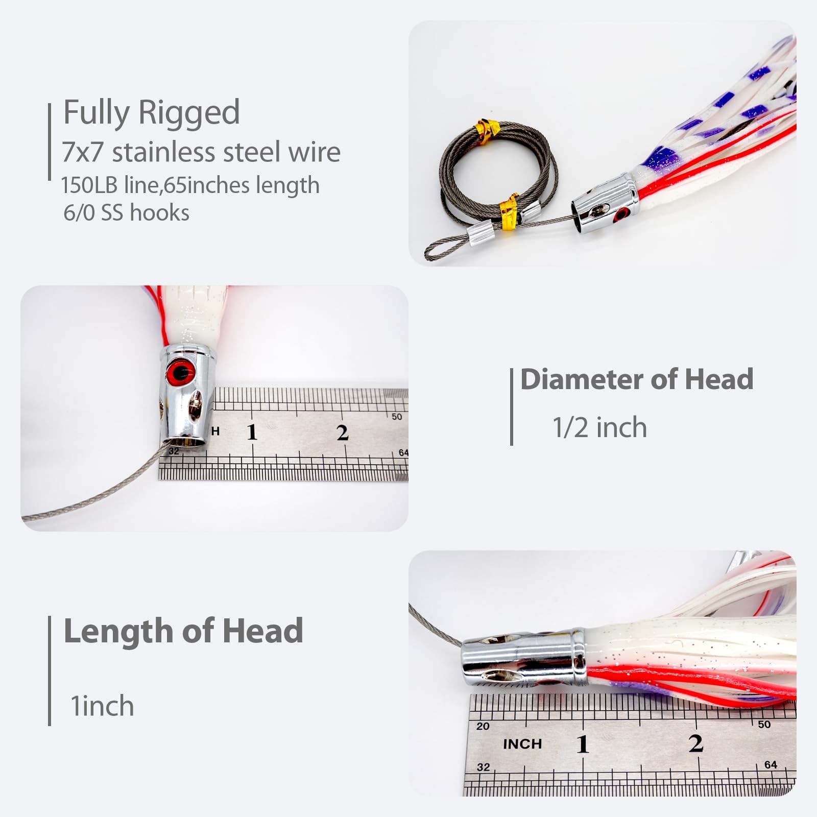 Trolling Tuna Lures Fishing Saltwater Lures Set of 5 Colors 6.5 Inch with Ful... - Image 2