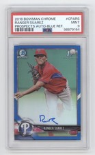RANGER SUAREZ 2018 BOWMAN CHROME 1ST TRUE BLUE REFRACTOR AUTO /150 PSA 9 Q1887