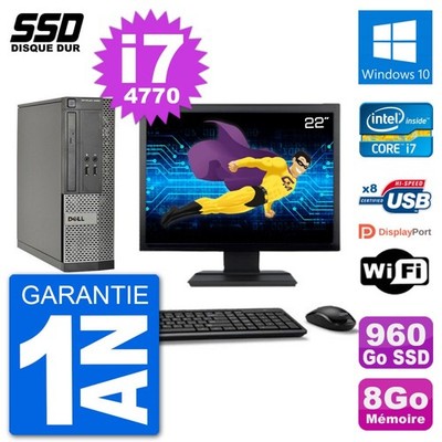 PC Dell Optiplex 3020 SFF Bildschirm 22 '' i7-4770 RAM 8Go SSD 960Go Windows 10
