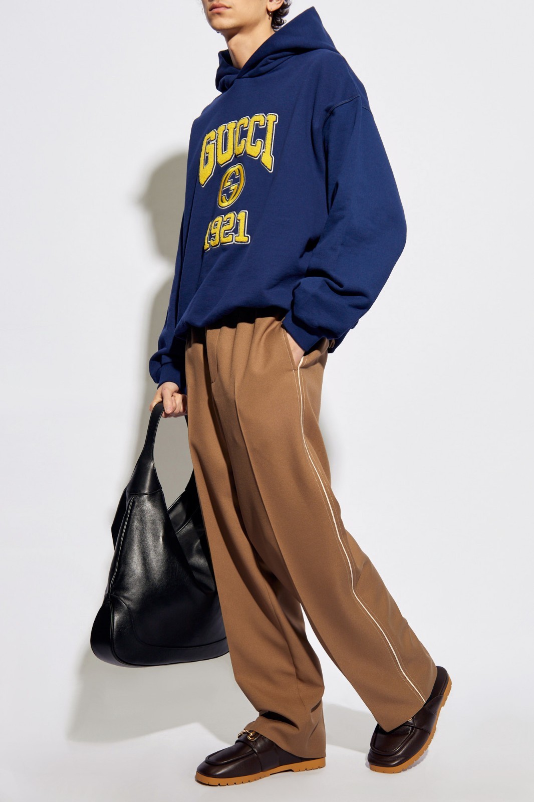 (NO CUSTOMS TAX) GUCCI navy blue hoodie with yellow 1921 interlocking G logo XL thumbnail 3