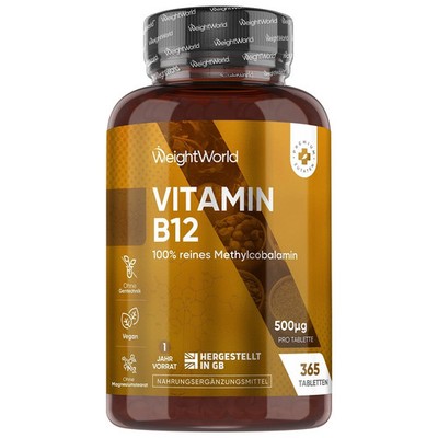 WeightWorld Vitamin B12 500 mcg 365 vegane Tabletten 1 Jahr Vorrat