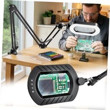 Magnifying Lamp with Light 12X, 3-Section Arm LED Desk Clamp Lamp Black