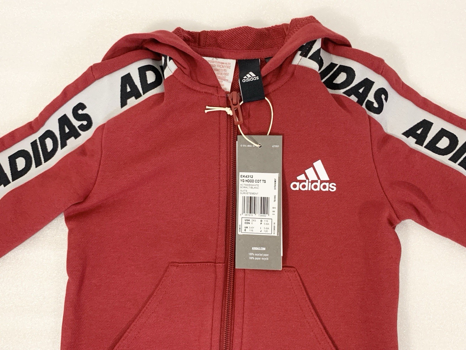 adidas Girls Tracksuit Set Red Hoodie Black Joggers UK 5–6Y EU116 EK4312 BNWT image 3