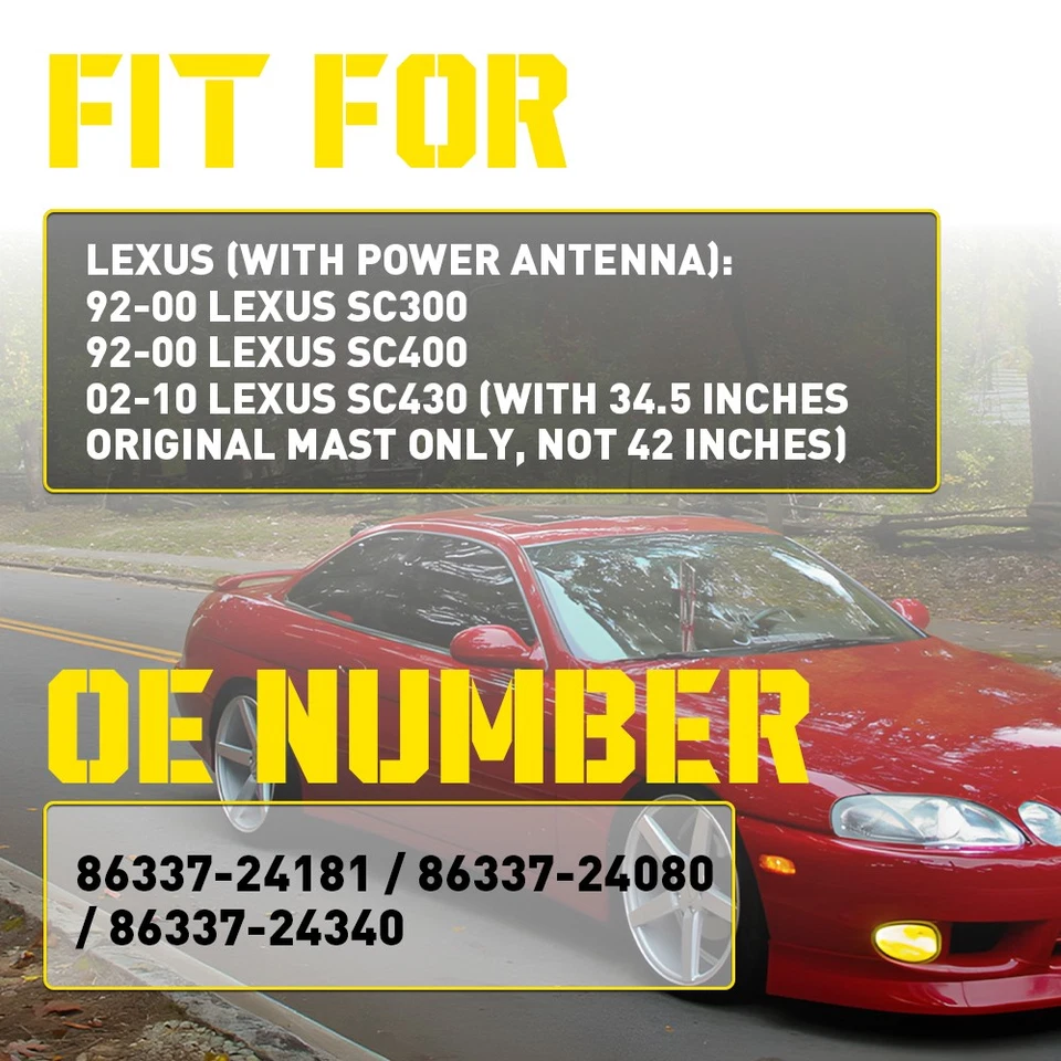 Antena de alimentación compatible con Lexus 1992-2000 SC300 SC400 / 2002-10 SC430 mástil de radio aéreo Foto 2 de 4