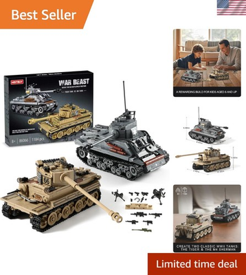 #ad #ad WW2 Tank Building Kit: Create German Tiger amp; US M4 Sherman with 1184 Blocks $63.99