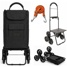 Shopping Cart 220 lb Capacity Foldable Stair Climber Grocery Trolley Black