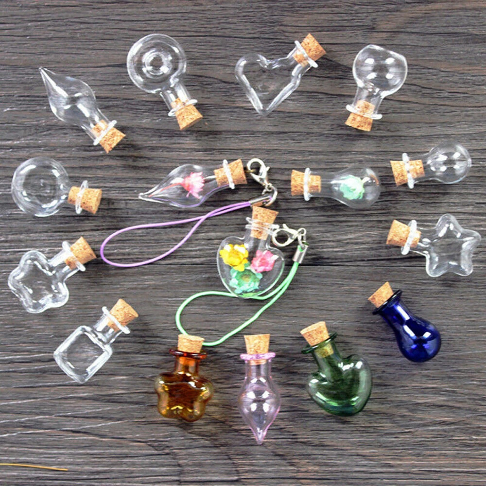 5pcs Mini Glass Glass Bottles Cork, Vials, Pendant, Wishing Potion Bottle  UK