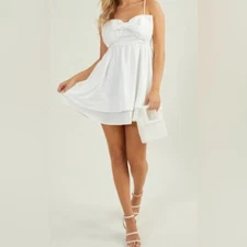 Altar'd State Sassie Cream Bow Mini Dress - Size L-