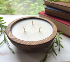5 1/4" x 2" Candle Hand Poured Wood Bowl, Up To 25 Hour Burn Time, Handmade
