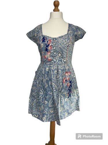Joe Browns 12 Blue White Embroidered Floral Summer Wedding Work Holiday Dress - Picture 1 of 15