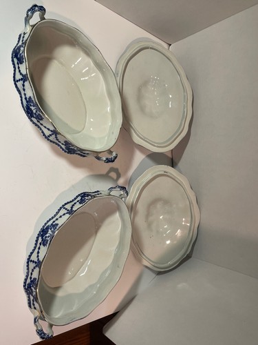 Newport Pottery Co "Cambridge"Porcelain Blue and White Covered Oval Dishes c1920 - Picture 4 of 12