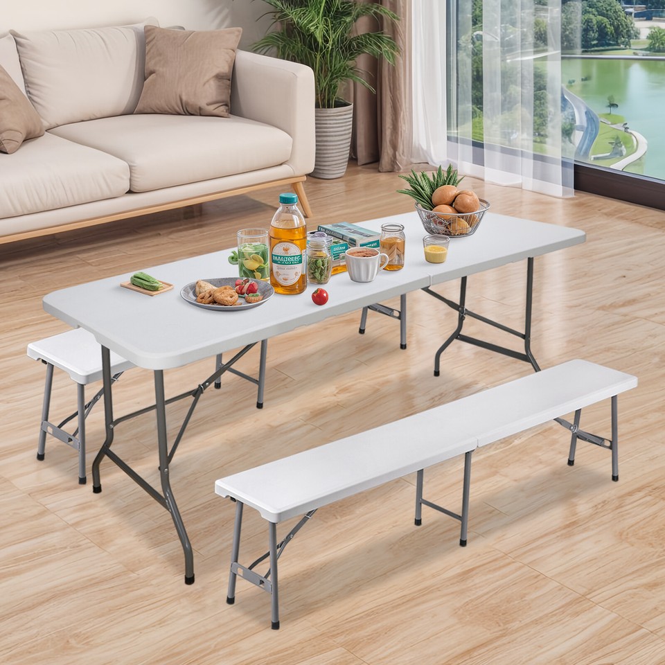 6ft Folding Table Fold-in-Half w Handle Plastic Folding Bench for ...