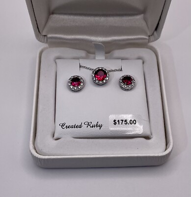 Sterling Silver Lab-Created Ruby Cubic Zirconia Jewelry Set MSRP: $175 