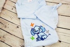 Baby Gown and Hat set/ Boy or Girl/  Blue/ One size/Custom made