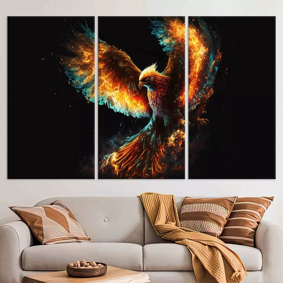 Phoenix Wall Art Canvas, Fire Bird Poster, Mythical Flame Bird Decor - Image 2 of 4