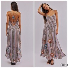 Free People Shooting Star Maxi Dress Crochet Rainbow Bohemian Size Medium