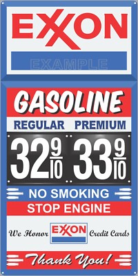EXXON GAS STATION PRICE PER GALLON OLD PUMP SIGN REMAKE ALUMINUM SIZE  OPTIONS