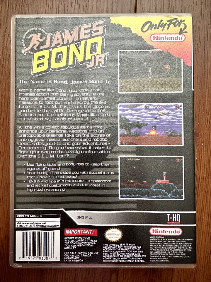 James Bond Jr Nintendo SNES Video Game w/ Protective Case 1991 Adventure Tested - Image 3 of 4