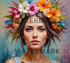 Digital Image Picture AI Art Portrait Woman Flowers Wallpaper Desktop Photo