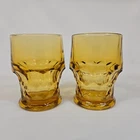 VTG MCM Set (2) Anchor Hocking Amber Heavy Tumblers Glasses 70s Drinkware
