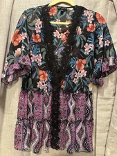 signature studio Womens womens colorful sheer blouse no closure blace lace 1x