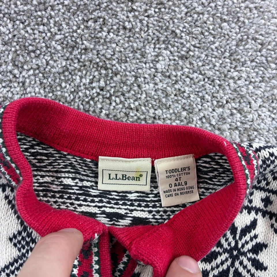 L.L. Suéter Bean Niñas Pequeñas 4T Nordic Fair Isle Copo de Nieve Tejido Borde Rojo Foto 4 de 4