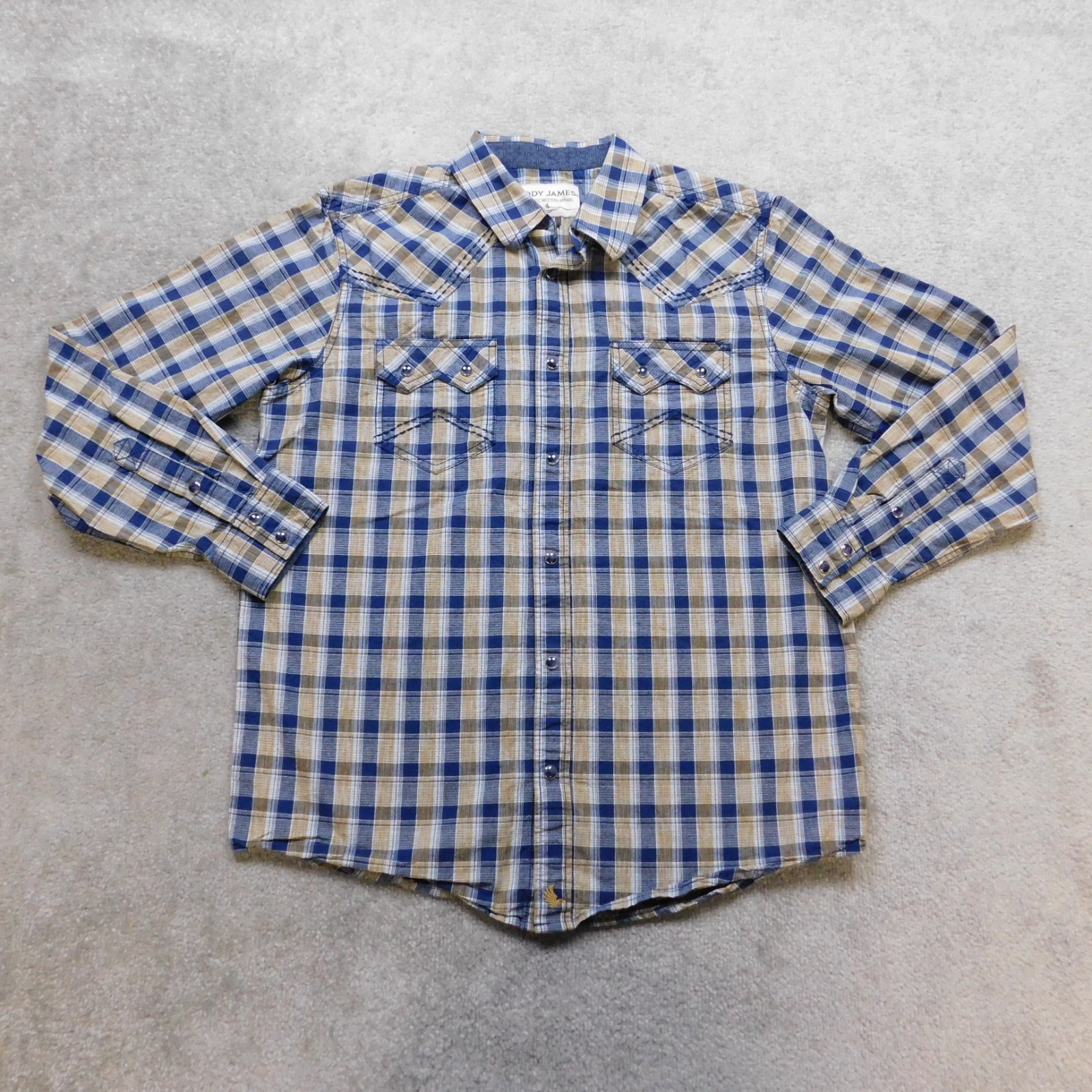 Cody James Pearl Snap Western Shirt Mens Medium Brown Blue Plaid Cowboy Pockets
