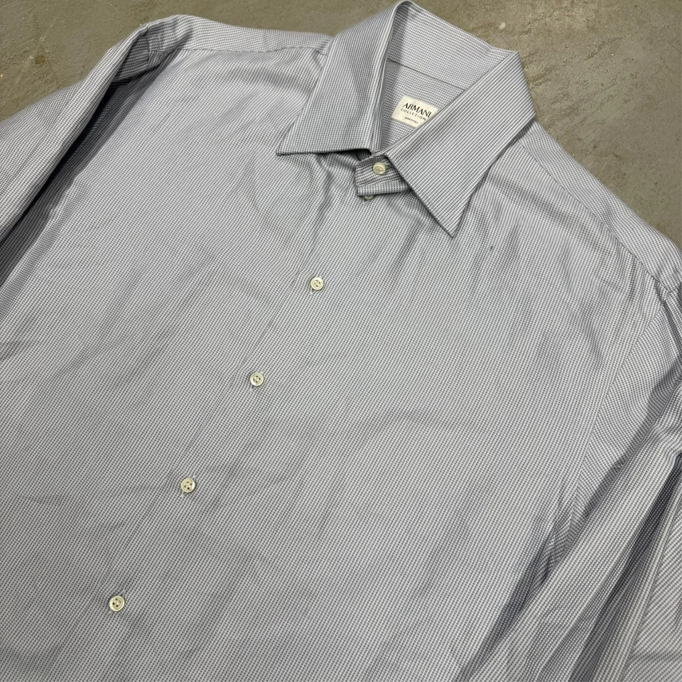 Giorgio Armani Dress Shirt French Cuffs Italy Cotton Textrued Blue 16 1/2 Large - Image 2 of 4