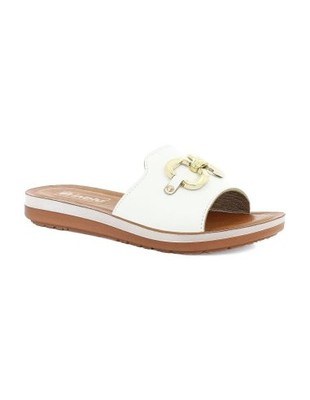Inblu ZO016 Weiß Damen Slipper Einzelband gepolsterte Einlegesohle Kettenband