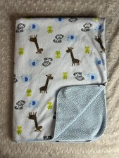 Just One You by Carter's Monkey Frog Giraffe Baby Blanket Blue White Elephant