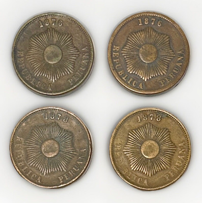 Peru Dos Centavos Coin Lot Two 1876 Two 1878 South America Antique Money