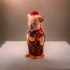 4" Vintage Tin Wind-Up Walking Winking Pig Toy J Chein Made in the USA 1950s