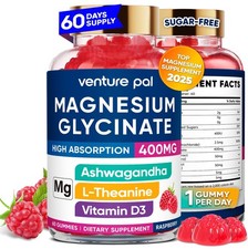 60 Day Supply Magnesium Glycinate 400mg Gummies with Ashwagandha, L-Theanine,...