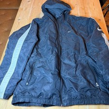 Nike Vintage Windbreaker Jacket Men XXL Black White Hooded Fleece Lined Full Zip