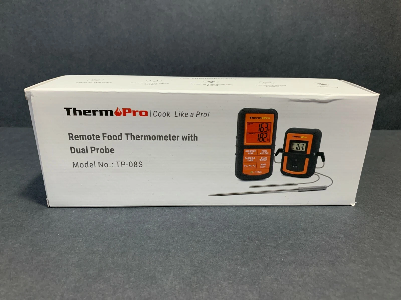 NEW NIB THERMOPRO TP-08S WIRELESS REMOTE DIGITAL COOKING THERMOMETER 300FT RANGE