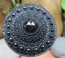 EPINGLE à CHAPEAU de DEUIL ancienne ROSACE-CÔNE PERLEE FRISE PASSEMENTERIE JAIS