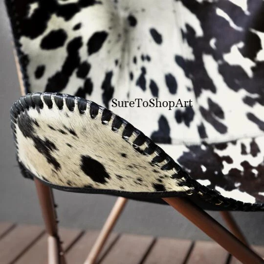 Cadeira borboleta couro bovino, preto e branco - Imagem 3 de 4