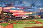 Sunset Baseball  Stadium Scene : SandraWatercolors™ Signed Limited Edition Print